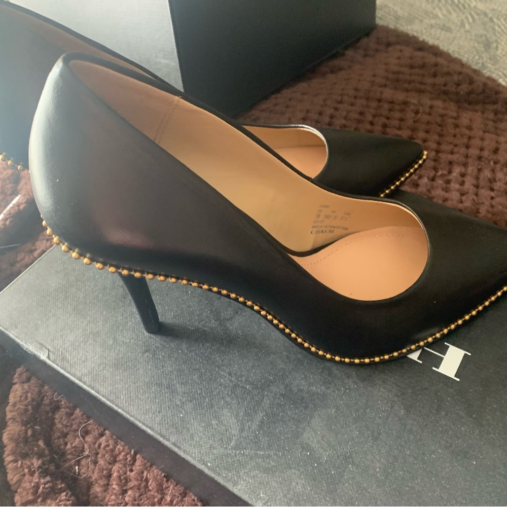 Coach Black Heels with Gold Detailing